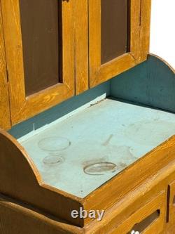 Antique paint decorated primitive cupboard cabinet grain paint Childs size 1900
