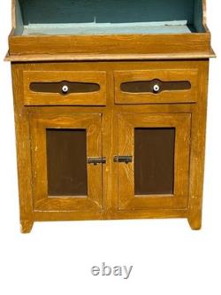 Antique paint decorated primitive cupboard cabinet grain paint Childs size 1900
