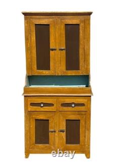 Antique paint decorated primitive cupboard cabinet grain paint Childs size 1900
