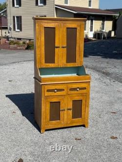 Antique paint decorated primitive cupboard cabinet grain paint Childs size 1900