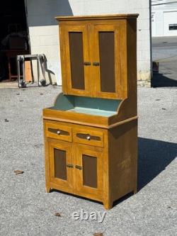 Antique paint decorated primitive cupboard cabinet grain paint Childs size 1900