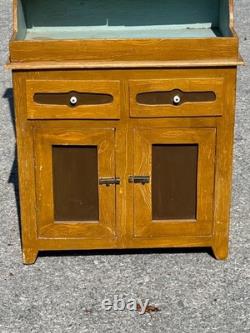 Antique paint decorated primitive cupboard cabinet grain paint Childs size 1900