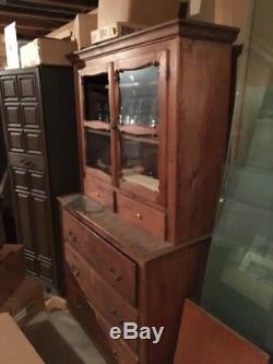 Antique pine hutch wood cabinet vintage