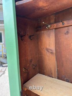 Antique primitive cupboard cabinet jelly wardrobe folk art green paint