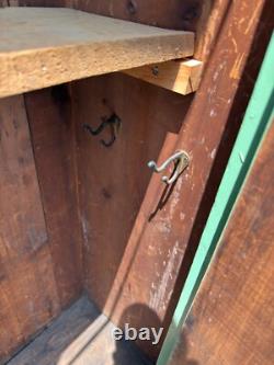 Antique primitive cupboard cabinet jelly wardrobe folk art green paint