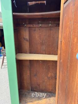 Antique primitive cupboard cabinet jelly wardrobe folk art green paint