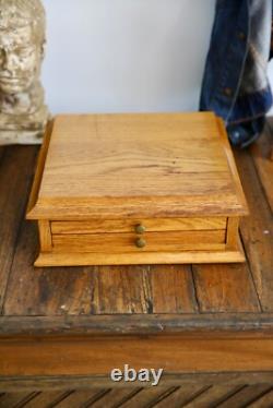 Antique specimen Apothecary cabinet hardware parts bin wood drawer dental VTG