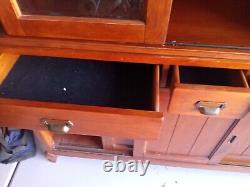 Antique step back dutch cupboard pa 1800s country diminutive cabinet 2pc