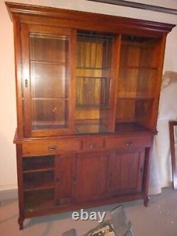 Antique step back dutch cupboard pa 1800s country diminutive cabinet 2pc