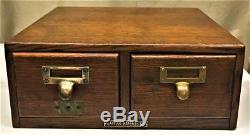 Antique'tiger' Oak 2 Drawer File Box Card Catalog Cabinet Clarke & Baker Co. Ny