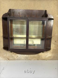Antique tiger oak quarter sawn hanging cabinet curio keys beveled glass