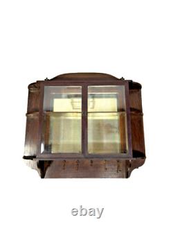 Antique tiger oak quarter sawn hanging cabinet curio keys beveled glass