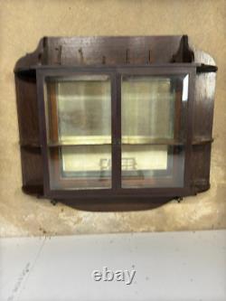 Antique tiger oak quarter sawn hanging cabinet curio keys beveled glass