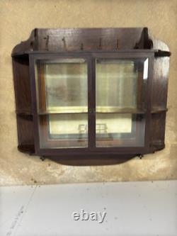 Antique tiger oak quarter sawn hanging cabinet curio keys beveled glass