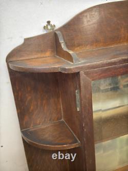 Antique tiger oak quarter sawn hanging cabinet curio keys beveled glass