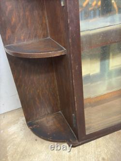 Antique tiger oak quarter sawn hanging cabinet curio keys beveled glass