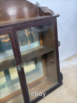 Antique tiger oak quarter sawn hanging cabinet curio keys beveled glass