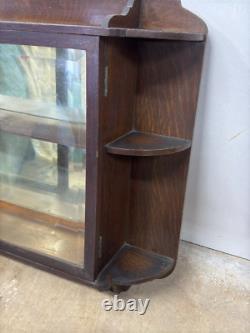 Antique tiger oak quarter sawn hanging cabinet curio keys beveled glass