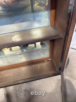 Antique tiger oak quarter sawn hanging cabinet curio keys beveled glass