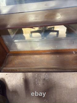 Antique tiger oak quarter sawn hanging cabinet curio keys beveled glass