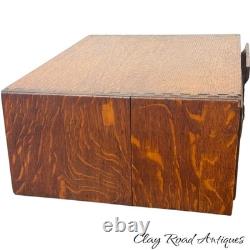 Antique tiger oak two drawer card catalog recipe file cabinet desk top 1920