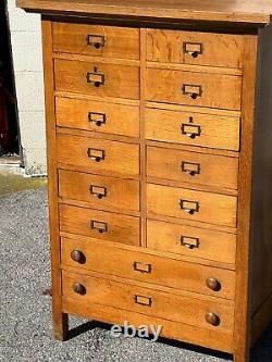 Antique vintage 14 drawer oak architects cabinet office library catalog clean