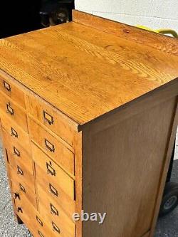 Antique vintage 14 drawer oak architects cabinet office library catalog clean