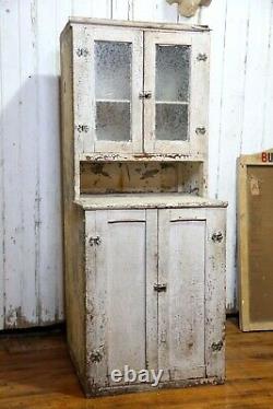 Antique wood Cabinet Country Primitive apothecary kitchen cupboard window door