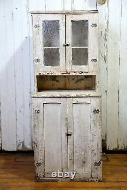 Antique wood Cabinet Country Primitive apothecary kitchen cupboard window door
