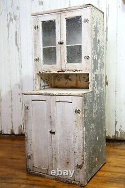 Antique wood Cabinet Country Primitive apothecary kitchen cupboard window door