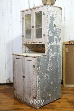 Antique wood Cabinet Country Primitive apothecary kitchen cupboard window door