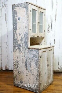 Antique wood Cabinet Country Primitive apothecary kitchen cupboard window door