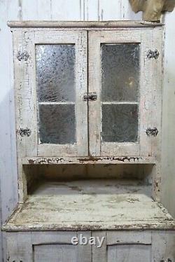 Antique wood Cabinet Country Primitive apothecary kitchen cupboard window door