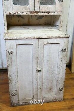 Antique wood Cabinet Country Primitive apothecary kitchen cupboard window door