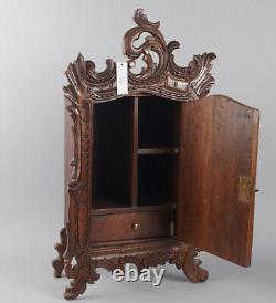 Antique wood carved apothecary wall standing cabinet rare