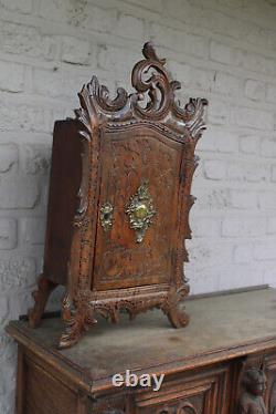 Antique wood carved apothecary wall standing cabinet rare