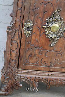 Antique wood carved apothecary wall standing cabinet rare