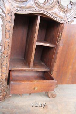 Antique wood carved apothecary wall standing cabinet rare