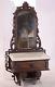Antiquecarved Black Walnut, Marble Top, Mirrored Wall Shelf With Drawer-exc