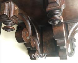 AntiqueCARVED BLACK WALNUT, MARBLE TOP, MIRRORED WALL SHELF WITH DRAWER-Exc