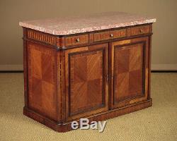 Antqiue Marble Top & Parquetry Commode Side Cabinet c. 1905