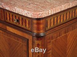 Antqiue Marble Top & Parquetry Commode Side Cabinet c. 1905