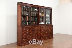 Apothecary or Drug Store Antique Cabinet, 60 Drawers, Sliding Glass Doors