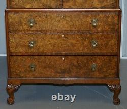 Art Deco Burr Walnut Drinks Cabinet Cupboard With Drawers Butlers Serving Tray