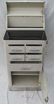 Art Deco Enameled Medical Cabinet With Jet Black Glass Top By Certified