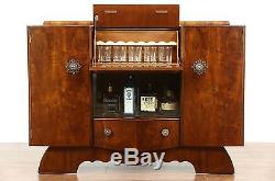 Art Deco English Walnut 1940 Vintage Bar Cabinet