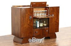 Art Deco English Walnut 1940 Vintage Bar Cabinet