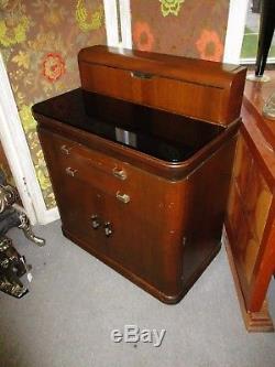 Art Deco Hamilton Dental Cabinet Designed Donald Deskey Walnut Black Glass