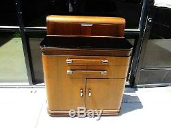 Art Deco Hamilton Dental Cabinet Designed Donald Deskey Walnut Black Glass