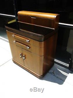 Art Deco Hamilton Dental Cabinet Designed Donald Deskey Walnut Black Glass